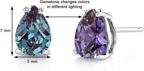 Peora Created Alexandrite Earrings for Women 14K White Gold, Classic Solitaire Teardrop Studs, Color-Changing Pear Shape 7x5mm, 1.75 Carats total, Friction Back in Saudi Arabia