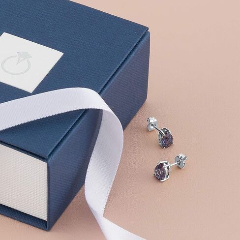 Peora Created Alexandrite Earrings for Women 14K White Gold, Classic Solitaire Teardrop Studs, Color-Changing Pear Shape 7x5mm, 1.75 Carats total, Friction Back in Saudi Arabia