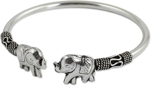 NOVICA .925 Sterling Silver Animal Cuff Bracelet 'Proud Elephant' in Saudi Arabia
