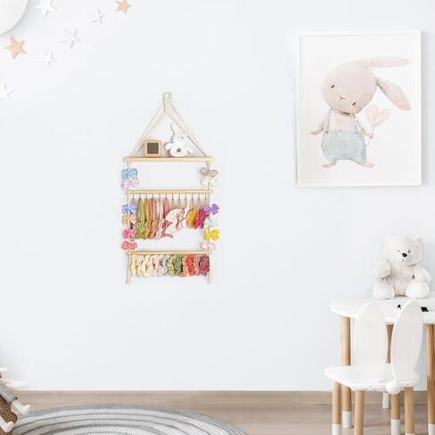 داهي حامل عصابة الرأس وحامل القوس المكرمية للفتيات حامل عصابة الرأس مع رف خشبي بوهو نورسي ديكور عصابة الرأس منظم تخزين حبال الشعر والأساور للنساء والفتيات in Kuwait