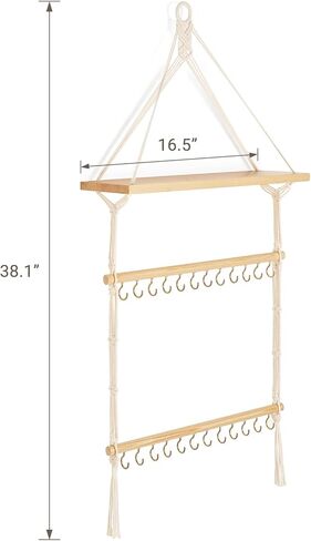 داهي حامل عصابة الرأس وحامل القوس المكرمية للفتيات حامل عصابة الرأس مع رف خشبي بوهو نورسي ديكور عصابة الرأس منظم تخزين حبال الشعر والأساور للنساء والفتيات in Kuwait
