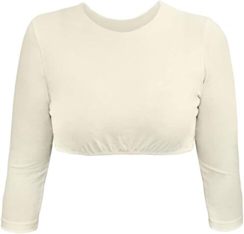 Kosher Casual Women's Modest High Neck Cropped Layering Shell - Viscose Spandex 3-4 Sleeve Base Pullover Top in Saudi Arabia