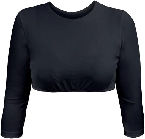 Kosher Casual Women's Modest High Neck Cropped Layering Shell - Viscose Spandex 3-4 Sleeve Base Pullover Top in Saudi Arabia