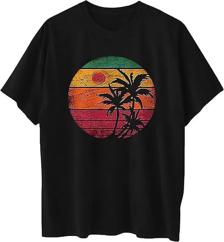 Oversized Bring On The Sunshine T Shirt Women Casual Palm Tree Print Summer Shirts Tropical Hawaiian Beach Shirt Top in Kuwait