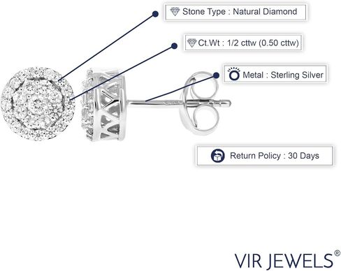 1/2 cttw Round Diamond Stud Earrings in .925 Sterling Silver With Rhodium in Saudi Arabia