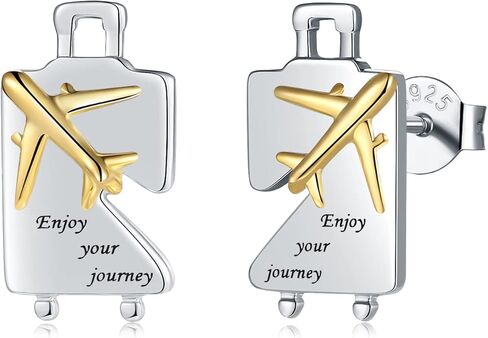 Graduation Gifts for Her Earrings,Sterling Silver Luggage Airplane Graduated Stud Earring Engraved "Enjoy your journey", Sterling Silver, No Gemstone in Kuwait