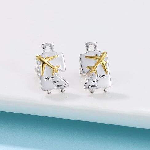 Graduation Gifts for Her Earrings,Sterling Silver Luggage Airplane Graduated Stud Earring Engraved "Enjoy your journey", Sterling Silver, No Gemstone in Kuwait