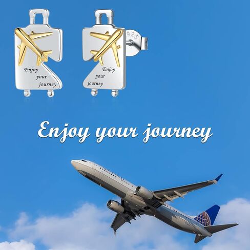 Graduation Gifts for Her Earrings,Sterling Silver Luggage Airplane Graduated Stud Earring Engraved "Enjoy your journey", Sterling Silver, No Gemstone in Kuwait