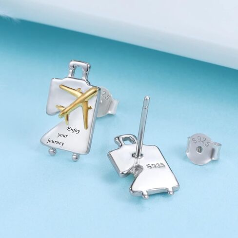 Graduation Gifts for Her Earrings,Sterling Silver Luggage Airplane Graduated Stud Earring Engraved "Enjoy your journey", Sterling Silver, No Gemstone in Kuwait