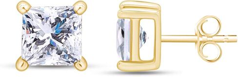 Princess Cut Simulated White Sapphire Solitaire Stud Earrings In 14K Solid Gold in Saudi Arabia