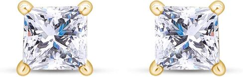Princess Cut Simulated White Sapphire Solitaire Stud Earrings In 14K Solid Gold in Saudi Arabia