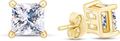 Princess Cut Simulated White Sapphire Solitaire Stud Earrings In 14K Solid Gold in Saudi Arabia