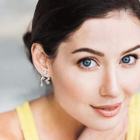 Frog Earrings for Women 925 Sterling Silver Fun Cute Two Way Frog Stud Earrings Jewelry Gift for Girls Teen, Rhinestone, Cubic Zirconia in Kuwait