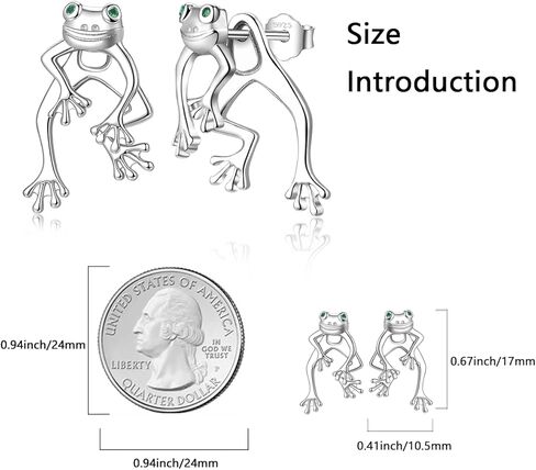 Frog Earrings for Women 925 Sterling Silver Fun Cute Two Way Frog Stud Earrings Jewelry Gift for Girls Teen, Rhinestone, Cubic Zirconia in Kuwait