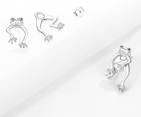 Frog Earrings for Women 925 Sterling Silver Fun Cute Two Way Frog Stud Earrings Jewelry Gift for Girls Teen, Rhinestone, Cubic Zirconia in Kuwait