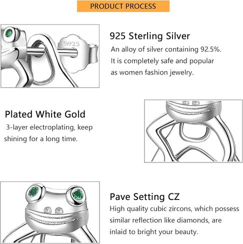 Frog Earrings for Women 925 Sterling Silver Fun Cute Two Way Frog Stud Earrings Jewelry Gift for Girls Teen, Rhinestone, Cubic Zirconia in Kuwait
