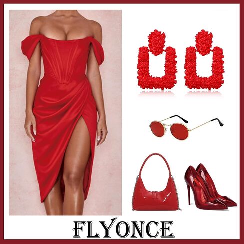 أقراط Flyonce معدنية للنساء والفتيات، أقراط متدلية كبيرة مستطيلة الشكل معدنية هندسية مربعة الشكل in Saudi Arabia