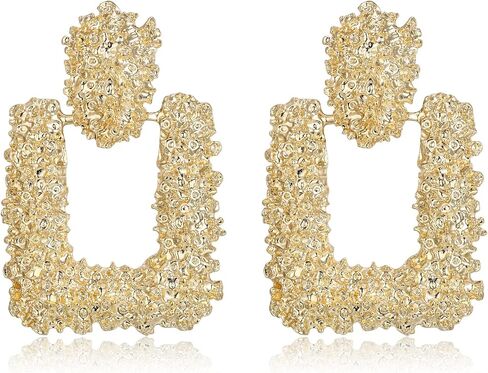 Flyonce Metallic Earrings for Women Girls, Large Rectangle Square Geometric Metal Statement Drop Dangle Earrings in Kuwait