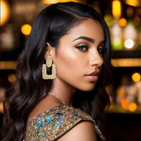 Flyonce Metallic Earrings for Women Girls, Large Rectangle Square Geometric Metal Statement Drop Dangle Earrings in Kuwait