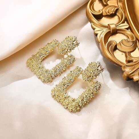 Flyonce Metallic Earrings for Women Girls, Large Rectangle Square Geometric Metal Statement Drop Dangle Earrings in Kuwait