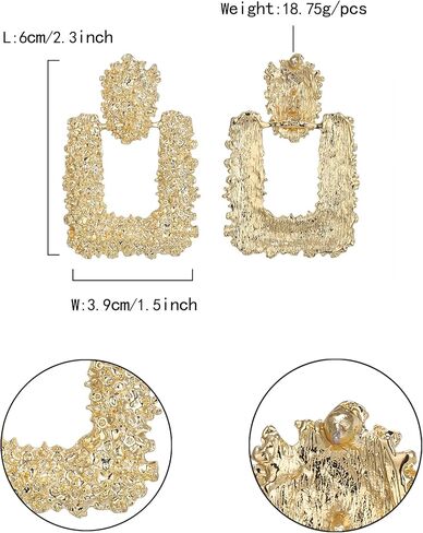 Flyonce Metallic Earrings for Women Girls, Large Rectangle Square Geometric Metal Statement Drop Dangle Earrings in Kuwait