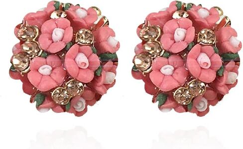 Cute Rose Flower Stud Earrings,Rhinestone Polymer Clay Plant Flower Earrings Wedding Party Jewelry for Women Girls Gifts in Kuwait