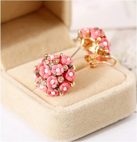 Cute Rose Flower Stud Earrings,Rhinestone Polymer Clay Plant Flower Earrings Wedding Party Jewelry for Women Girls Gifts in Kuwait