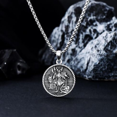 PROESS St Benedict/Crucifix/Satanic/Saint Anthony/Christopher/Michael/Lilith/Santa Muerte Necklace 925 Sterling Silver Amulet Medal Jewelry Amulet Christmas Gifts for Women Men in Kuwait