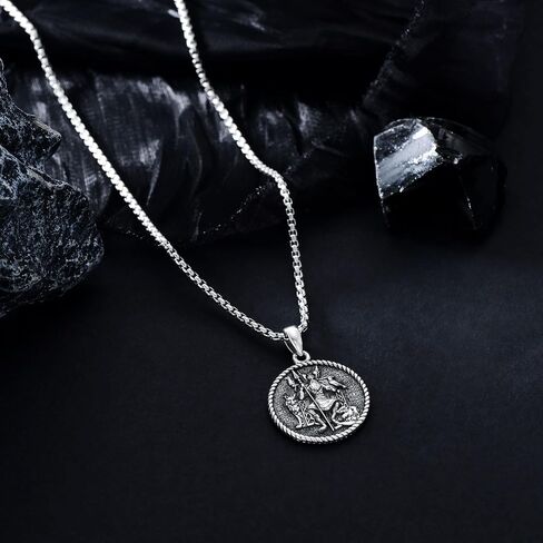 PROESS St Benedict/Crucifix/Satanic/Saint Anthony/Christopher/Michael/Lilith/Santa Muerte Necklace 925 Sterling Silver Amulet Medal Jewelry Amulet Christmas Gifts for Women Men in Kuwait