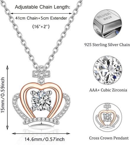 Crown Necklace Gifts for Daughters from Mom Dad, 925 Sterling Silver Cross Crown Pendant Necklace for Bonus Badass Daughter Wife, Cubic zirconia Crown Jewelry Birthday Christmas Gifts for Women Girls in Saudi Arabia