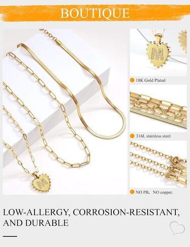 AIBEIOU Necklaces for Women Jewelry for Women Gold Necklace for Women 3Pcs Chain Initial Necklaces Diamond Necklaces for Women Heart Necklace in Saudi Arabia
