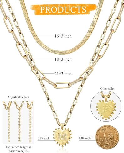 AIBEIOU Necklaces for Women Jewelry for Women Gold Necklace for Women 3Pcs Chain Initial Necklaces Diamond Necklaces for Women Heart Necklace in Saudi Arabia