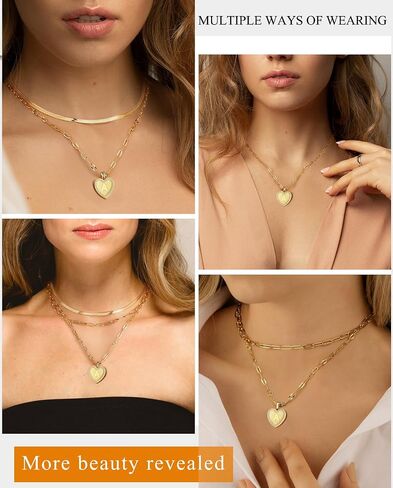 AIBEIOU Necklaces for Women Jewelry for Women Gold Necklace for Women 3Pcs Chain Initial Necklaces Diamond Necklaces for Women Heart Necklace in Saudi Arabia