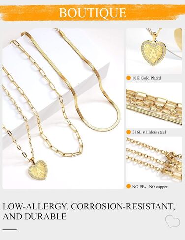 AIBEIOU Necklaces for Women Jewelry for Women Gold Necklace for Women 3Pcs Chain Initial Necklaces Diamond Necklaces for Women Heart Necklace in Saudi Arabia