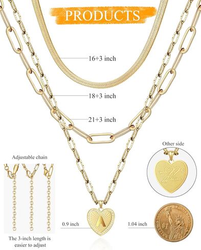 AIBEIOU Necklaces for Women Jewelry for Women Gold Necklace for Women 3Pcs Chain Initial Necklaces Diamond Necklaces for Women Heart Necklace in Saudi Arabia