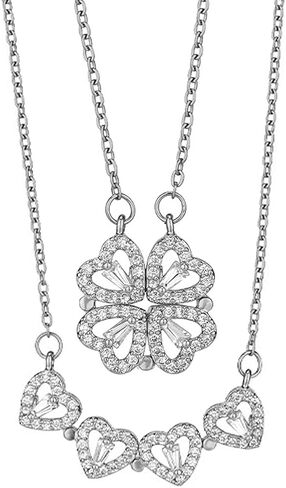 ritach الفضة الاسترليني القلب البرسيم قلادة للنساء طوي الحب قلادة الذهب الأبيض لذيذ قلادة طويلة الفولاذ المقاوم للصدا سلسله قلادة للفتيات في سن المراهقة in Kuwait