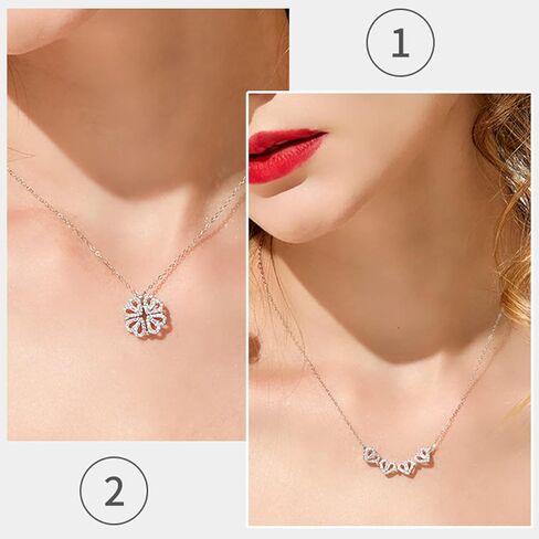 ritach الفضة الاسترليني القلب البرسيم قلادة للنساء طوي الحب قلادة الذهب الأبيض لذيذ قلادة طويلة الفولاذ المقاوم للصدا سلسله قلادة للفتيات في سن المراهقة in Kuwait