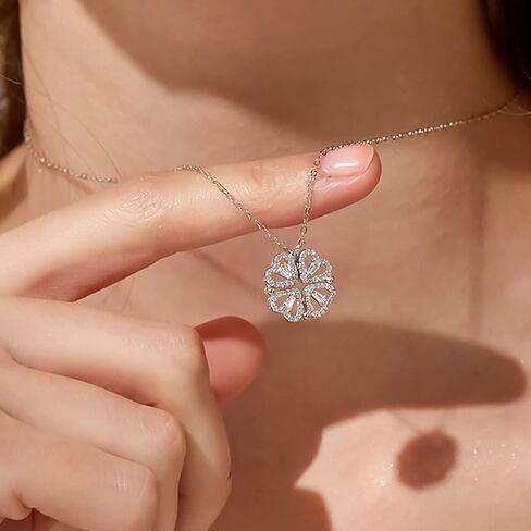 ritach الفضة الاسترليني القلب البرسيم قلادة للنساء طوي الحب قلادة الذهب الأبيض لذيذ قلادة طويلة الفولاذ المقاوم للصدا سلسله قلادة للفتيات في سن المراهقة in Kuwait