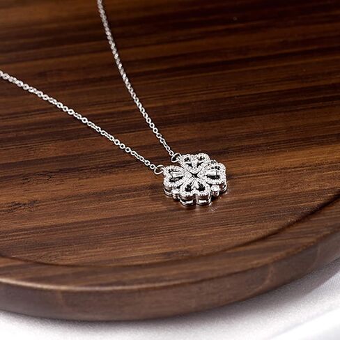 ritach الفضة الاسترليني القلب البرسيم قلادة للنساء طوي الحب قلادة الذهب الأبيض لذيذ قلادة طويلة الفولاذ المقاوم للصدا سلسله قلادة للفتيات في سن المراهقة in Kuwait