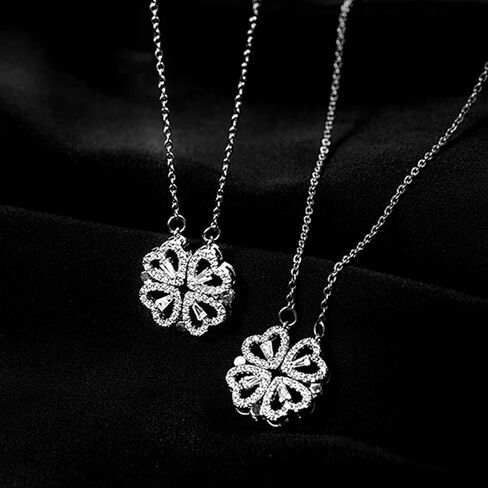 ritach الفضة الاسترليني القلب البرسيم قلادة للنساء طوي الحب قلادة الذهب الأبيض لذيذ قلادة طويلة الفولاذ المقاوم للصدا سلسله قلادة للفتيات في سن المراهقة in Kuwait