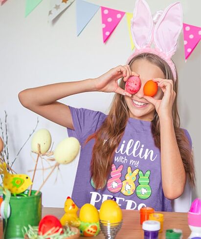 Happy Easter Shirts Women Bunny Shirt: Chillin with My Peeps Tshirt Cute Rabbit Graphic T-Shirt Easter Gift Tops in Saudi Arabia
