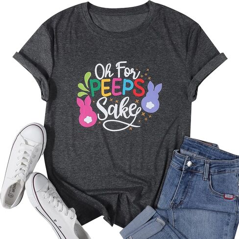 Happy Easter Shirts Women Bunny Shirt: Chillin with My Peeps Tshirt Cute Rabbit Graphic T-Shirt Easter Gift Tops in Saudi Arabia