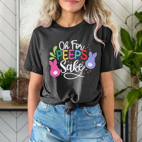 Happy Easter Shirts Women Bunny Shirt: Chillin with My Peeps Tshirt Cute Rabbit Graphic T-Shirt Easter Gift Tops in Saudi Arabia