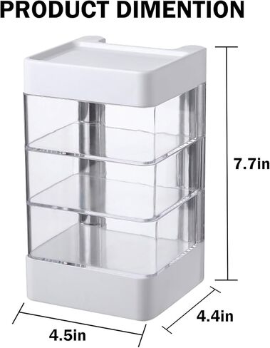 ساجود صندوق تخزين منظم مجوهرات من 4 طبقات، حامل اكسسوارات شعر شفاف من الاكريليك، صينية تخزين دوارة 360 درجة مع غطاء، حاوية ربطات الشعر للاقراط والاساور والقلائد والخواتم وعصابات الرأس ومشابك الشعر in Kuwait