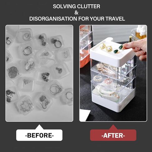 ساجود صندوق تخزين منظم مجوهرات من 4 طبقات، حامل اكسسوارات شعر شفاف من الاكريليك، صينية تخزين دوارة 360 درجة مع غطاء، حاوية ربطات الشعر للاقراط والاساور والقلائد والخواتم وعصابات الرأس ومشابك الشعر in Kuwait
