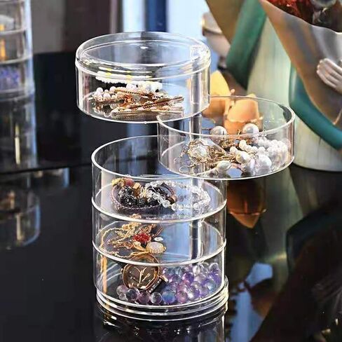 Jewellery Organiser Box 3 Layers Clear Acrylic 360° Rotating Cosmetic Storage Spin Holder for Necklace Bracelet Ring Earring Small Items Container Case in Saudi Arabia