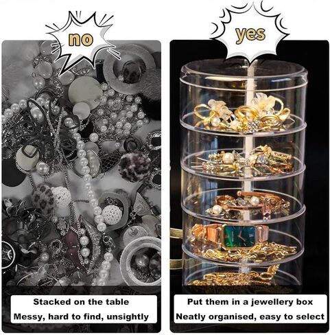Jewellery Organiser Box 3 Layers Clear Acrylic 360° Rotating Cosmetic Storage Spin Holder for Necklace Bracelet Ring Earring Small Items Container Case in Saudi Arabia