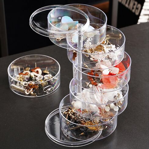 Jewellery Organiser Box 3 Layers Clear Acrylic 360° Rotating Cosmetic Storage Spin Holder for Necklace Bracelet Ring Earring Small Items Container Case in Saudi Arabia