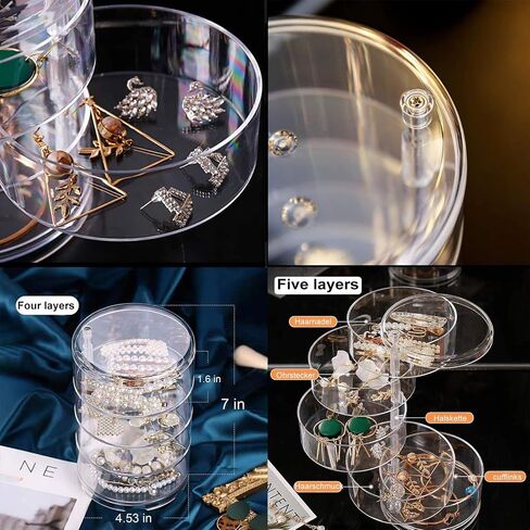 Jewellery Organiser Box 3 Layers Clear Acrylic 360° Rotating Cosmetic Storage Spin Holder for Necklace Bracelet Ring Earring Small Items Container Case in Saudi Arabia