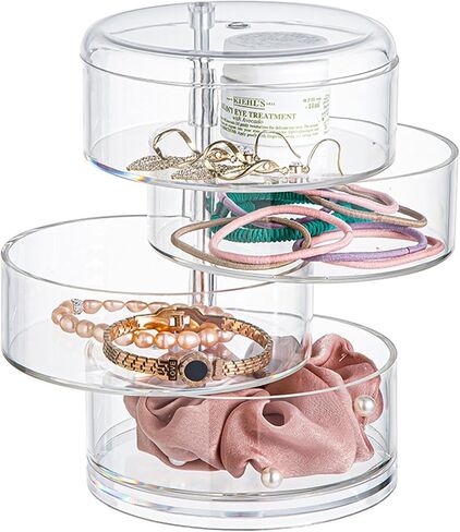 Jewellery Organiser Box 3 Layers Clear Acrylic 360° Rotating Cosmetic Storage Spin Holder for Necklace Bracelet Ring Earring Small Items Container Case in Saudi Arabia